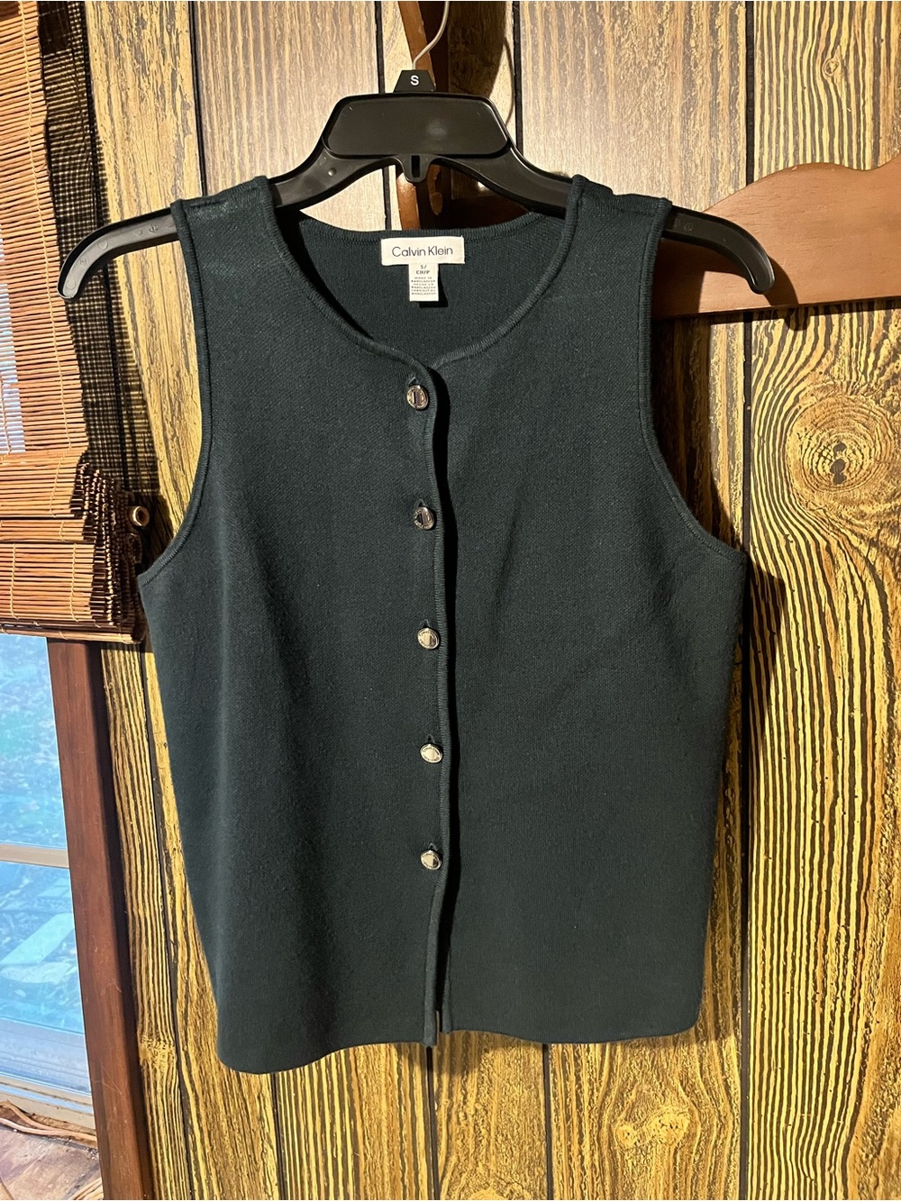 Calvin Klein Black Sleeveless Button-Front Knit Shell